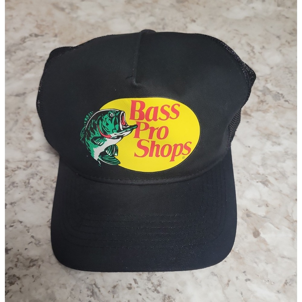 Bass Pro Shops Gone Fishing Trucker Hat Black Mesh Logo Adjustable One Size